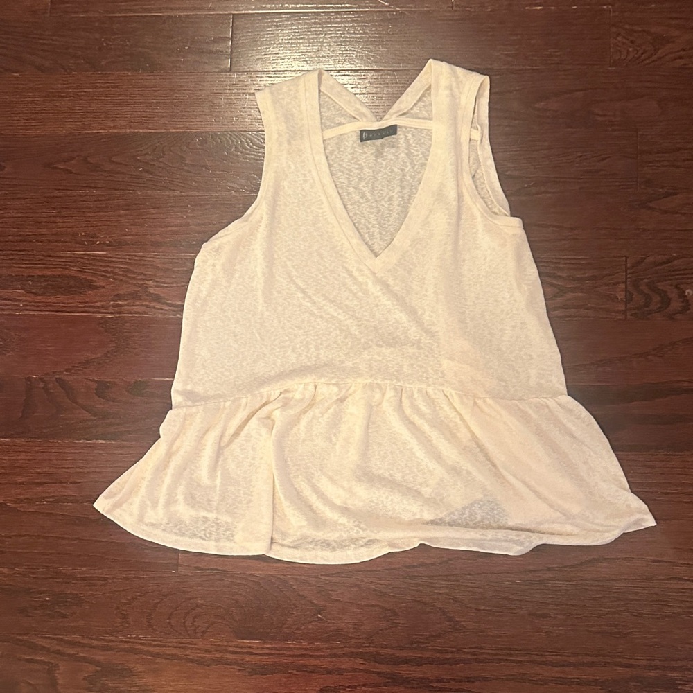 Bobeau Cream V-Neck Peplum Tank Top